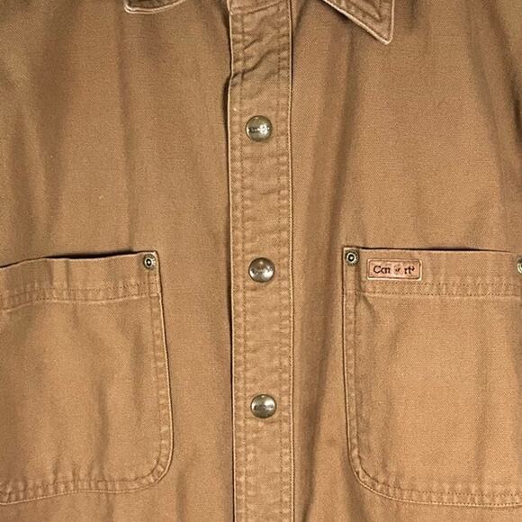 Carhartt Men’s Large Vintage Brown Canvas Snap Shirt Jacket Flannel Lined Work - Picture 9 of 16